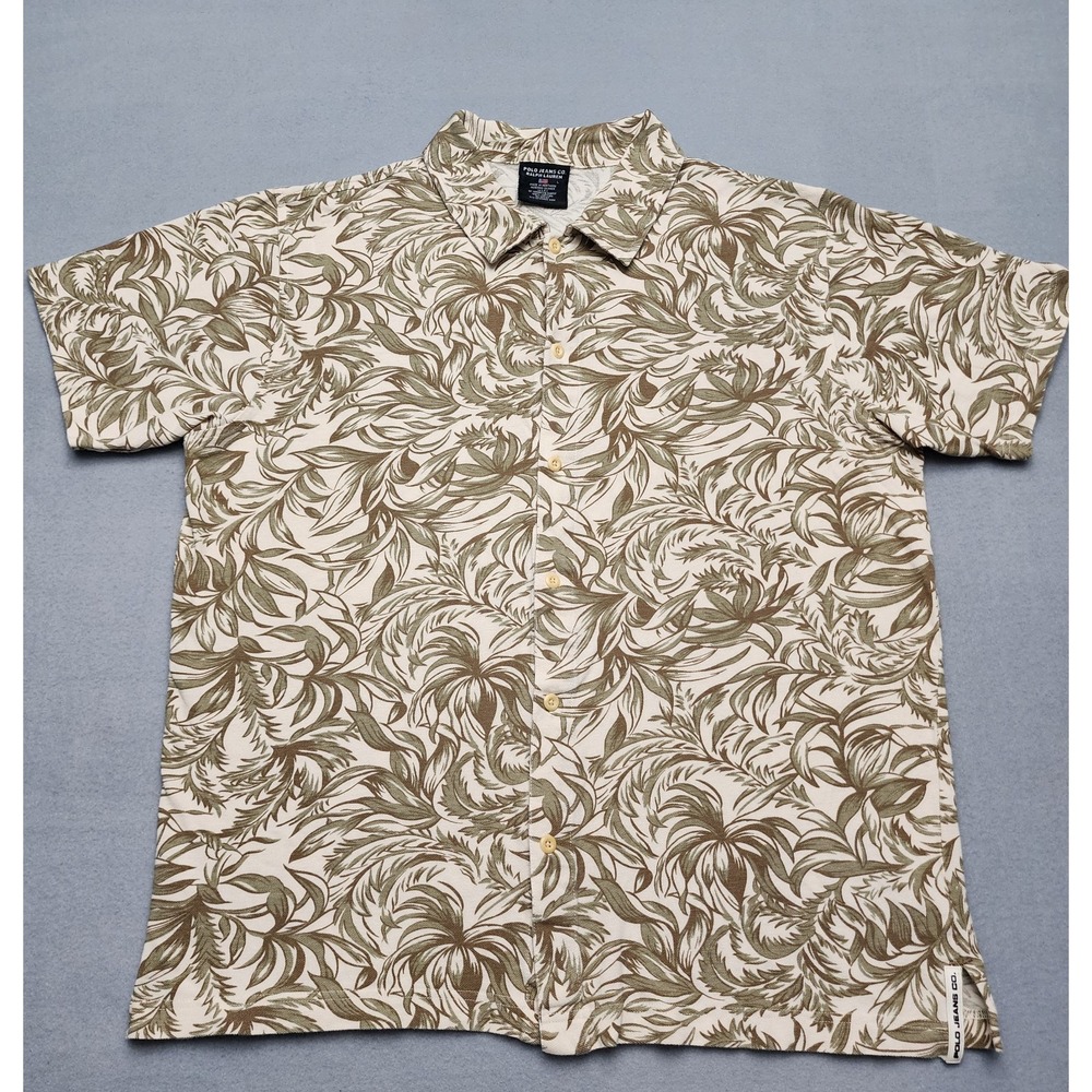 Vintage Polo Jeans Co Ralph Lauren Hawaiian Shirt‎ L Preppy Aloha Cotton 100%